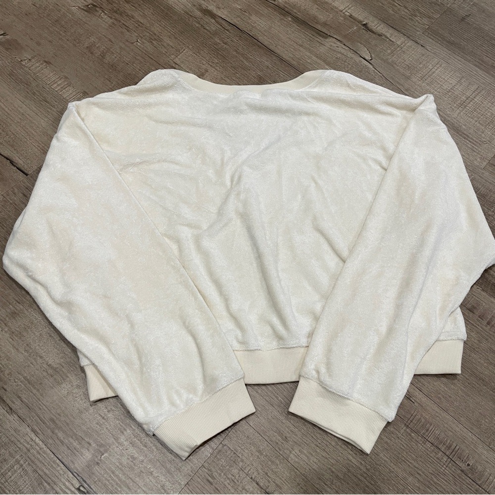 NEW Beyond Yoga Ivory Cream Terry V-Neck Cropped Sweatshirt‎ XL Pullover - Picture 7 of 7